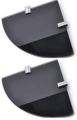 BSM Marketing Lot de 2 étagères d'angle en verre trempé noir de 180 mm d'épaisseur 6 mm pour salle de bain, chambre à coucher, bureau avec supports d'étagère finition chromée