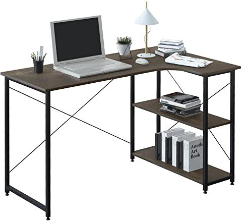 WOLTU Computer Desk with Storage Shelf, Office Study Desk for Home, Bedroom & Workspace, PC Laptop Workstation, Rust Colour+Black, 120x73x72 cm