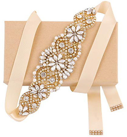 WEZTEZ Cintura da sposa con perle e nastro di raso, realizzata a mano, sottile, per abiti da sera formali