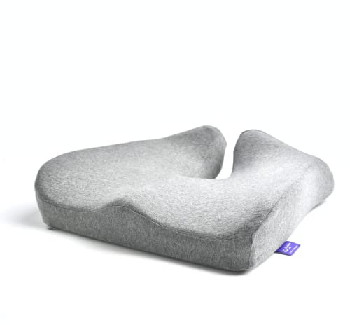 Cushion Lab Patented Pressure Relief Seat Cushion for Long Sitting Hours on Office/Home Chair, Car, Wheelchair - Extra-Dense Memory Foam for Hip, Tailbone, Coccyx, Sciatica - Light Grey