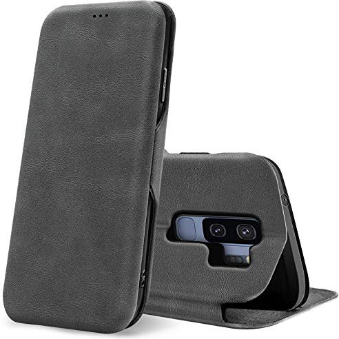 CoolGadget Klapphülle für Samsung Galaxy S9 Plus, PU Leder, Kartenfach, Magnetverschluss, Standfunktion, Rundumschutz - Grau