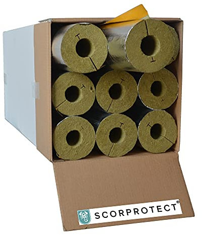 Scorprotect® voller Karton Alukaschierte Rohrschale Rohrisolierung Steinwolle mit 0.040 Wärmeleitfähigkeit (Steinwolle, 48 x 40 mm x 1 Meter)