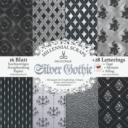 DECOUPAGE Silver Gothic – Motivpapier für Scrapbooking, Collagen, Karten, Junk Journals & Reisetagebücher –: DIY Papier & Zubehör zum Ausschneiden I ... I Kalender Basteln, Tagebuch Deko & Inspo
