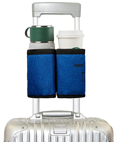 riemot Travel Luggage Cup Holder Luggage Travel Cup Holder Drink Holder Hands-Free Drink Trolley Holds Two Coffee Cups ID Pockets Money Belt for Flight Attendants Travellers Accessories, blue, RM024VC