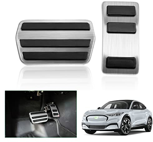 GAFAT Kompatibel mit Ford Mustang Mach-E 2021-2024 2025 Gaspedal Bremspedal Fußstütze Fußrasten, Mach-e Pedalkappen Abdeckung (Silber)