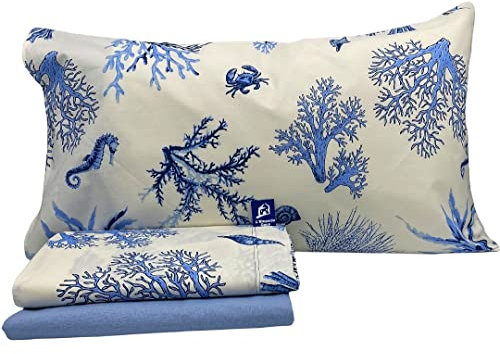 L'EMPORIO CASA Bettwäsche-Set für Fische, Korallen, Doppelbett, sehr weich, 100 % reine italienische Baumwolle, 1/2 Bettwäsche-Set