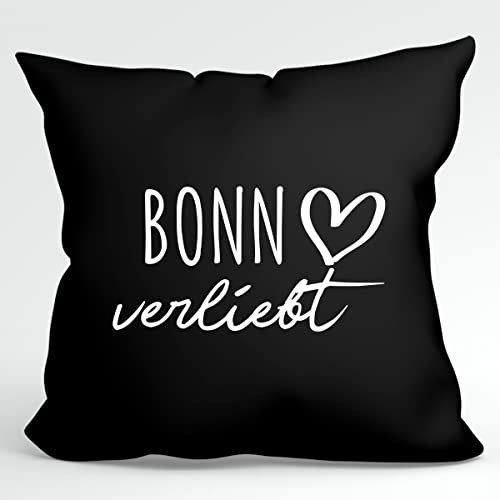 Huuraa Kissenbezug Bonn verliebt Geschenk 40x40cm Black Baumwolle Bonn Präsent