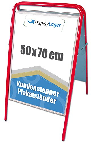 Displaylager - Kundenstopper in Stahl - EXPO Sign 50 x 70 cm, Rot | Plakatständer für 2 Plakate | Wetterfest mit entspigelten APET/Akryl Frontplatten