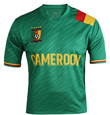 YuanDiann 2022 Katar Fußball Weltmeisterschaft T-Shirt Kurzarm Rundhals Fanshirt Trainingsshirt Stretch Casual Atmungsaktiv Sport Shirt Bedrucken Fussballtrikot Kamerun M