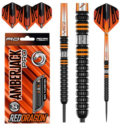 RED DRAGON Amberjack Pro 1 24 Gramm Premium-Wolfram-Darts-Set mit Flights und Stielen