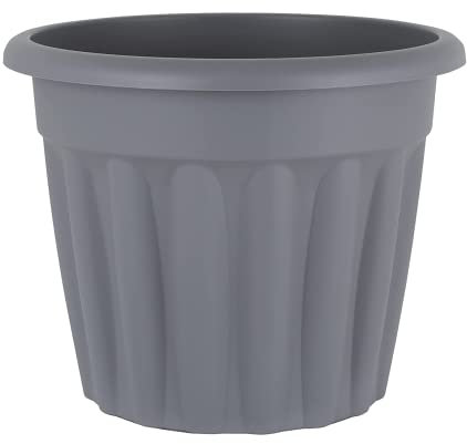 TENLITE Upcycled Grey Round Plastic Planter Indoor Outdoor Pot Lightweight & Weather Resistant Flower Pot Nursery Contemporary Style Pots For Home Bedroom Office Balcony (50 CM)