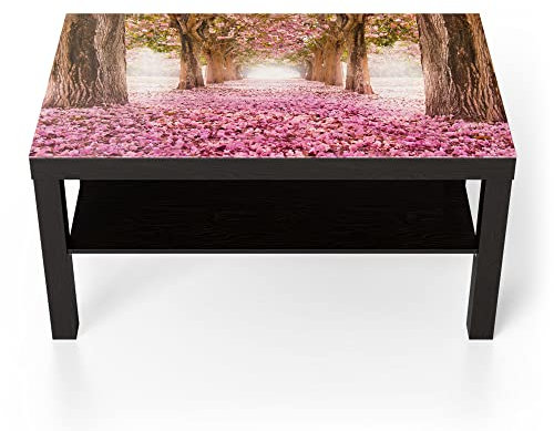 DEQORI Glastisch | schwarz groß 90x50 cm | Motiv Kirschblütenallee | ausgefallener Beistelltisch aus Glas | Hochglanz Couchtisch fürs Wohnzimmer | moderner Couch Tisch mit Design