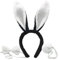 FUKPO Hasenohren Haarreif Set, Hasen Ohren Haarreifen Plüsch Hasenohren Stirnband Haarbänder Fliege Schwanz, Kaninchenohren Haarreif Ostern Bunny Kostüm Party Kinder Erwachsene(Weiß Schwarz)