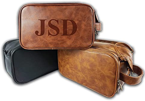 Trousse de toilette en cuir personnalisée pour homme, grand kit de rasage de voyage résistant à l'eau, organiseur de produits de toilette en cuir pour garçons d'honneur, cadeau gravé au laser