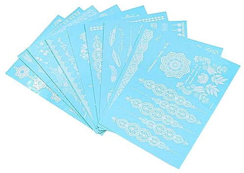 ANCLLO 10PCS Weiß Henna Temporäre Tattoo Aufkleber Spitze Blume Mandala Blume Wasserdicht Fake Tattoo Hochzeit Party Dekorationen