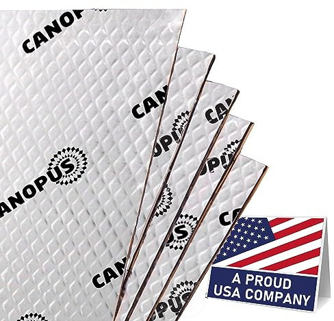 CANOPUS Professionale Fonoassorbente Butilico da Auto, Spessore 1.3mm 5 sqft 5 Fogli Tappetino Isolante insonorizzante per auto, Isolamento Acustico Smorzamento di vibrazioni per Veicolo, Argento