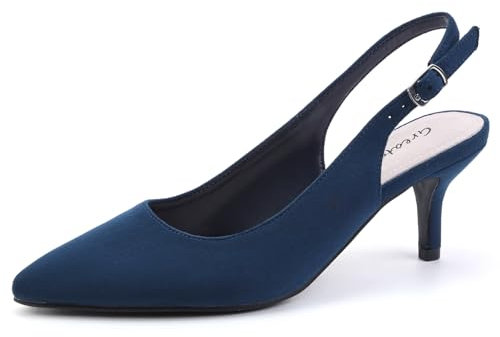 Greatonu Women's Slingback Kitten Heel Pointed Toe Dress Pumps Shoes