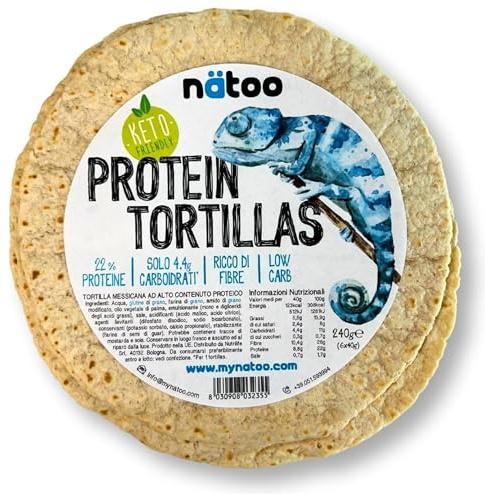 Nätoo 18 Tortillas Messicane, Piadine Keto, 22% Protein, Ricca di Fibre, Dieta Chetogenica Prodotti Low Carb, Prodotti Keto, Cibo Proteico, 4.4g Carboidrati per Tortilla