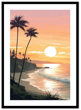 MJ-Graphics - Travel Poster Set für Schlafzimmer, Badezimmer & Wohnzimmer - Wandbild Din A2 300g dickes Kunstdruckpapier - Palmen-Strand Motiv Bilder ohne Rahmen