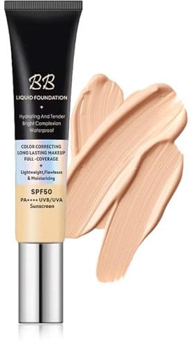 BB Cremes, Full Coverage Foundation with SPF 50+, CC Cream Foundation Anti-Redness, Colour Correcting and Brightening Face Cream, Skin Tone Adjusting CC Cream for a Natural Glowy