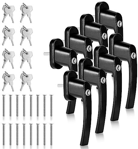 Ikodm 8 Stück Fenstergriffe weiß, Fenstergriffe abschliessbar - Gleichschließend - Kindersicherung Fenster, Sicherheitsfenstergriff, Fenstersicherung für Fenster & Terrassentür (Schwarz)