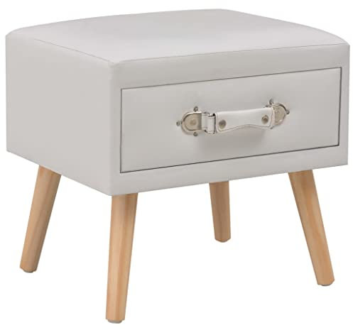 Makastle Nachttisch Beistelltisch Nachtschrank Sofatisch Bedside Table Schlafzimmer Wohnzimmer Nachtkästchen, Weiß 40 x 35 x 40 Kunstleder