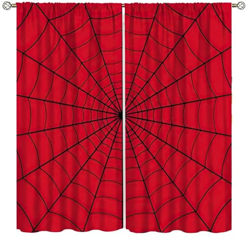 Yearn Jear Superhelden-Spinnennetz-Fenstervorhänge für Kinder, Babyzimmer, Schlafzimmer, Heimbüro, Dekoration, Dekoration, 107,7 x 114,7 cm, Rot