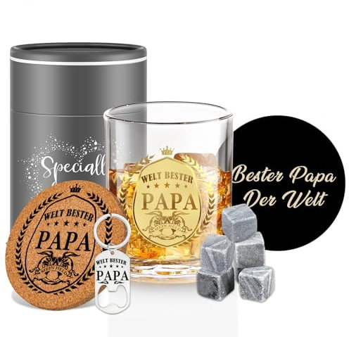 Geschenk für Papa Whisky Gläser Personalisiert Vatertagsgeschenke für Papa Whiskey Geschenke für Männer Papa Geschenk Geburtstag Weihnachten Vatertag Von Tochter Sohn Vater Whisky Gläser Geschenkset 5