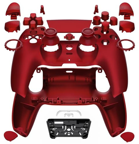 eXtremeRate Luna Re-Design Full Hülle Case kompatibel mit ps5 Controller BDM-030/040/050, DIY-Ersatz Gehäuse&Tasten, Faceplate/Touchpad/Back Shell/Sticks Knöpfe Zubehör für ps5 Controller-Scarlet Red