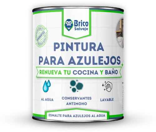 BRICOSALVAJE Pintura para Azulejos Cocina y Baño al Agua BRILLANTE | Sin Imprimación | Lavable | Gran dureza (Blanco Alpino, 4 Litros)