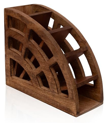 Handcrafted Wooden Remote Control Holder Organizer Stand For Bedside Table Desk Recliner Couch For 5 Remotes Handy Space Saving Home Media Organizer Remote Caddy Rack For TV Housewarming (Antique)