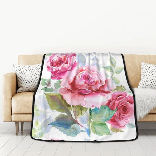 GRatka Decke, 127 x 152 cm, doppelseitige Decke, Reisedecke, weiche Decke für Schlafsofa,Schöne Blumen Rose Rosa Blume Floral