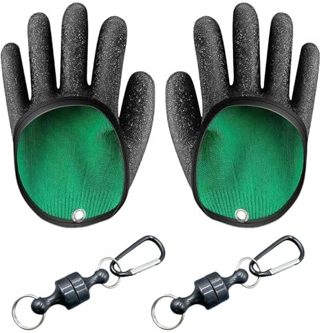 Angelhandschuhe,Landehandschuh Hecht,Wasserdichte Angelhandschuhe mit 2 Magnetic Buckle,Schnitt Landehandschuh Hecht Anti Schnitt und Magnetverschluss,Angelzubehör für Den Sicheren Umgang mit Hecht