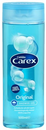 Shower Gel Original 500ml x 1, Compatible with Carex Soap Free Bath Soak for All Skin, Daily Body Care Wash Fresh Fragrance Family Size Cleans Cares Protects with Welari Thank You Card | (1pack)