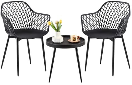 buybyroom Gartenmöbel Set 2 Garten Stühle +Tisch, Outdoor Balkonmöbel Kleiner Balkon Gartengarnitur Set Kunststoff Terrassenmöbel Set für Balkon, Terrasse & Garten, Schwarz