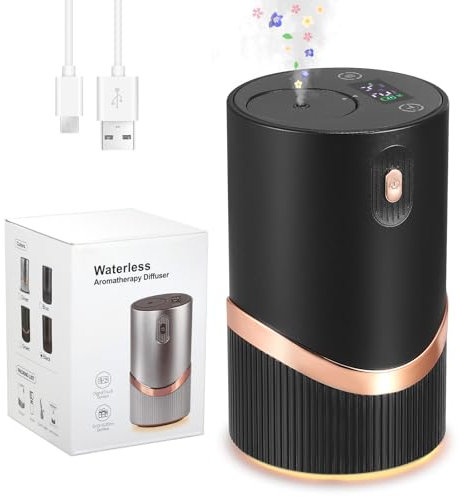Waterless Diffuser for Essential Oil, Mini Scent Air Machine Nebulizer, 1/2/4/6H/Continous Mode, 3 Mist Level, USB Rechargeable, Portable Aromatherapy Atomizing Diffuser for Home Bedroom Car Office