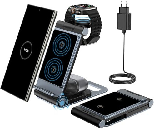 Chargeur Induction 3 en 1 pour Samsung S25 Ultra S24 S23 Z Flip Z Fold 6 5 Pliable Chargeur Rapide sans Fil pour Galaxy Watch 7/6/5 Pro/4/3, Station de Charge pour Galaxy Buds 2 Pro/3