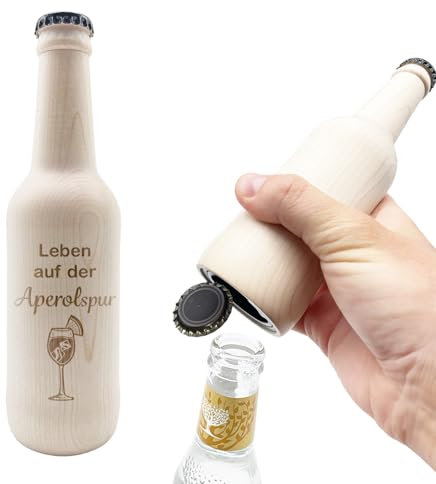 Automatischer Flaschenöffner, Kapselheber, Bieröffner, Holz Flaschenöffner in Flaschenform, originelle Geschenkidee für verschiedene Anlässe, BBQ, Partygeschenk, Geburtstag (Aperolspur)