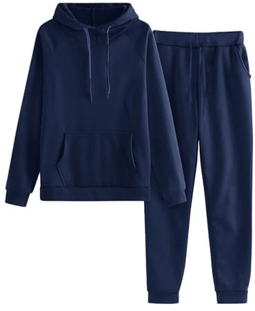 IQYU Tuta sportiva moderna da donna, da jogging, con cappuccio, in due pezzi, invernale, calda, con cappuccio, per il tempo libero, con cappuccio, per la casa, taglie forti, Blu scuro, XXXXL