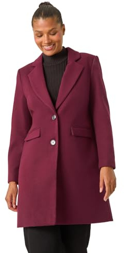 Roman Originals Tailored Single Breasted Coat for Women UK - Ladies Everyday Autumn Winter Comfy Soft Evening Vacation Work Party Night Out - Plum - Size 10