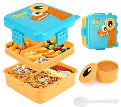Farerkass Brotdose Kinder mit Fächern, 1600 ml Auslaufsicher Lunchbox, Geeignet für Schule, Picknick, Reise-Lunchbox, Geeignet für Erwachsene, Mädchen & Jungen, Mikrowellen Spülmaschinenfest (orange)