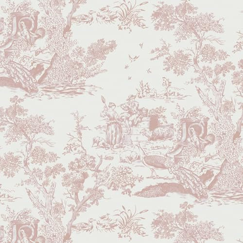 Yomshi Papier peint autocollant rose 41 cm x 20 m - Papier peint vintage à décoller et à coller - Papier peint arbre et animal - Papier peint en vinyle épais pour salon, chambre à coucher, cuisine