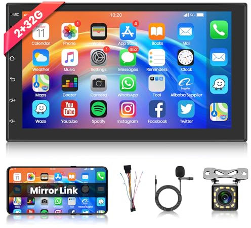 Rimoody 2+32G Android 13 Radio de Coche 2 DIN 7 Pulgadas Pantalla Táctil Radio para Coche 2 DIN con iOS/Android Mirror Link Bluetooth FM/RDS Radio USB/Dab+/OBD Control del Volante Cámara Trasera