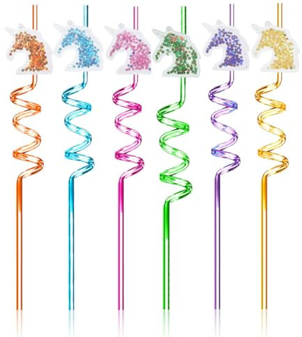 6 Stück Einhorn Kinder Strohhalme, Wiederverwendbare Strohhalm, Lockige Trinkhalme Einhorn Deko Kindergeburtstag, Zubehör Familientreffen, Partygeschenke