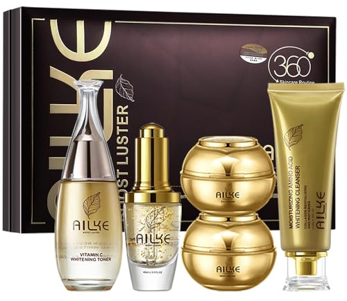 AILKE Collagen Whitening Face Care Kit, Clear Skin, Moisturize, Reduce Dark Spots, Melanin, Anti-Wrinkle, With Hyaluronic Acid, For All Skin Types, (Gift Set)