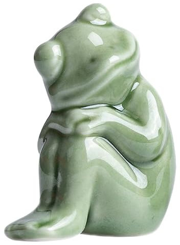 BYVUTE Keramik-Frosch-Figuren, Sammlerstück, Porzellan, Meditatie-Yoga-Skulpturen, handgefertigt, bemalter Frosch für Zuhause, Büro, Schreibtisch, Tischdekoration (Grün A)