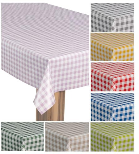 laro Wachstuch-Tischdecke Wachstischdecke Gartentischdecke, Muster:Karo Kariert Lila Rosa, Größe:140x300