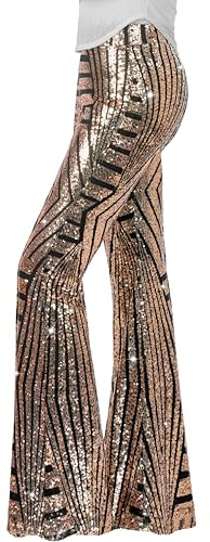 Nawgut Damenhose mit glitzernden Pailletten, ausgestellt, hoher Bund, weites Bein, Partyhose
