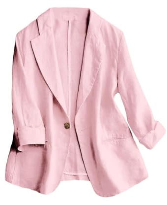 Mywinway Giacca da donna casual con maniche a 3/4, leggera, estiva, primaverile, in cotone e lino