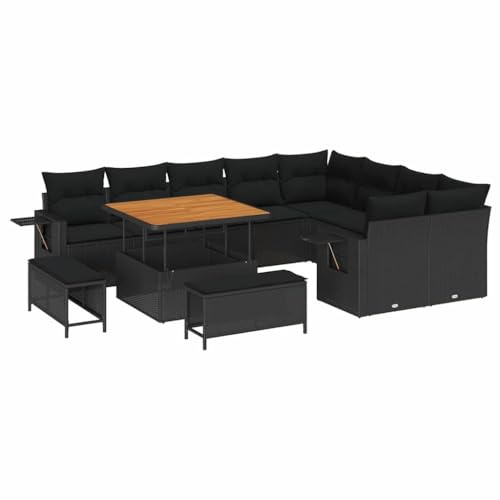 vidaXL Garten-Sofa-Set 12 pcs Schwarz Poly-Rattan, Garten und Terrasse, modernes Outdoormöbelset zum Relaxen, Loungesofa und Bequeme Sitze für Treffen